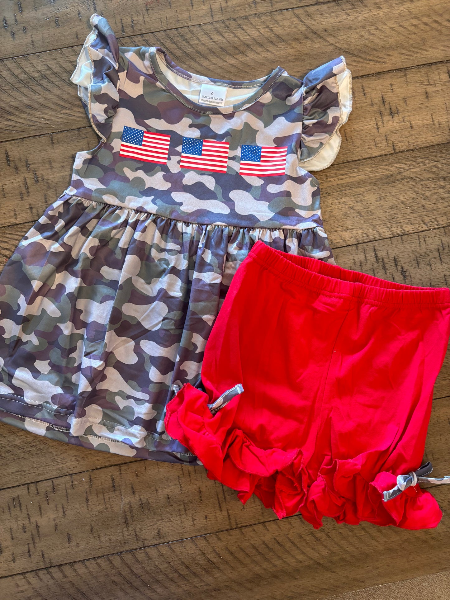 Camo Flag Ruffle Short Set