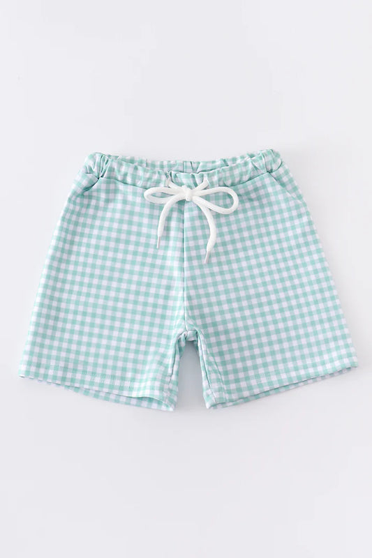 Green Plaid Boys Swim Trunks