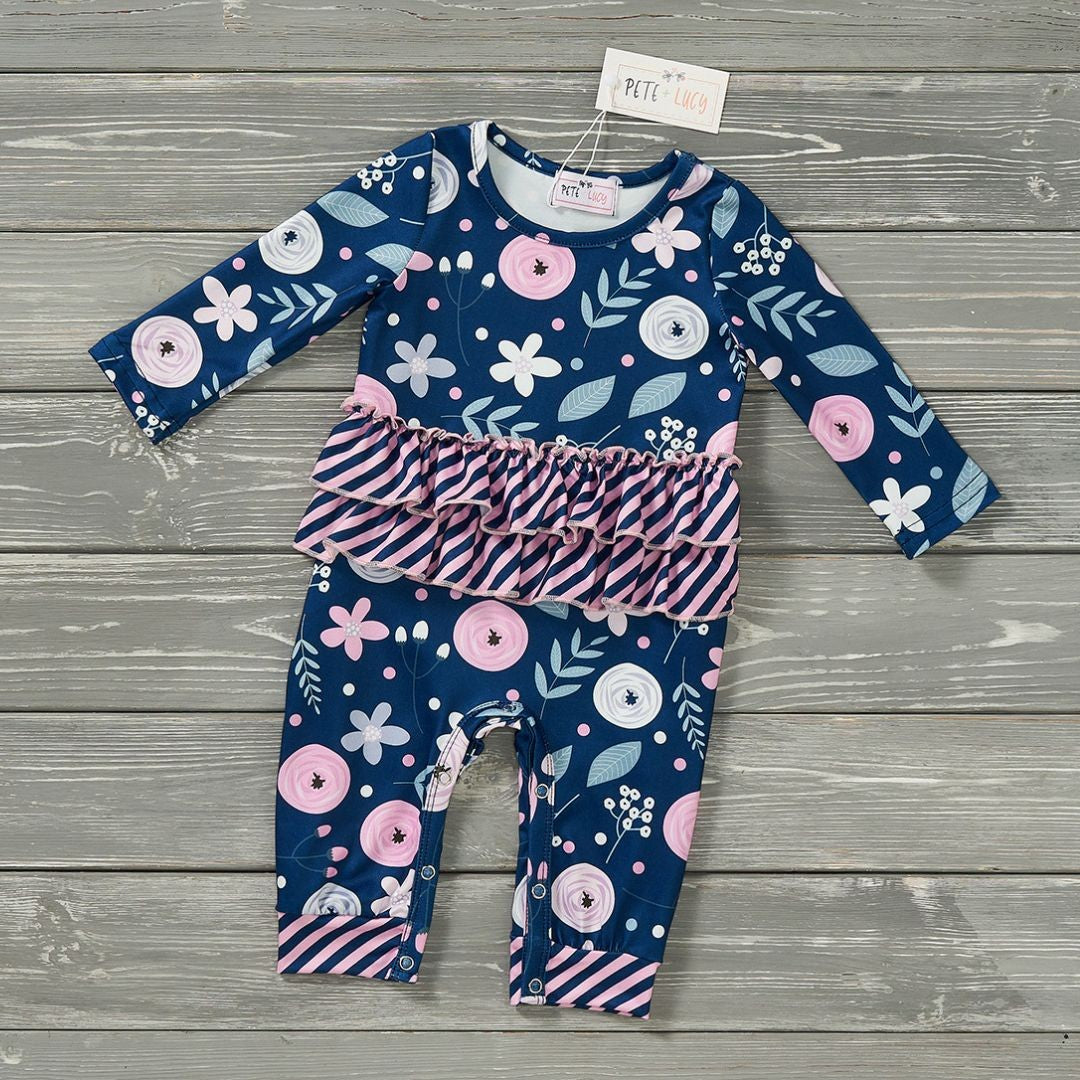 Pete and Lucy Navy Meadow Romper