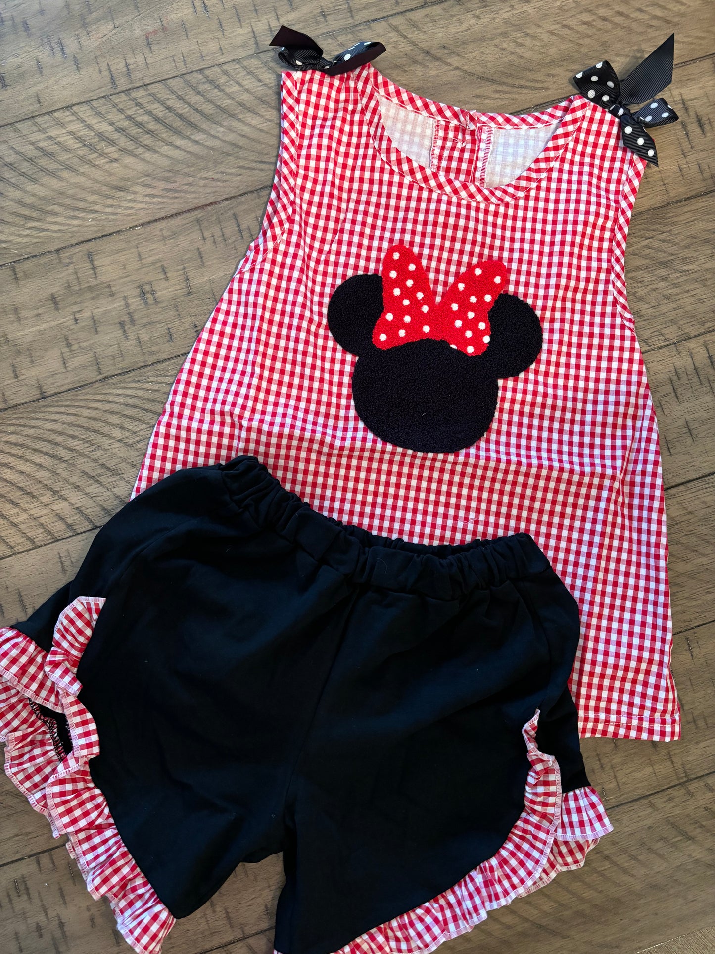 Red and Black Minnie Ruffle Short Set