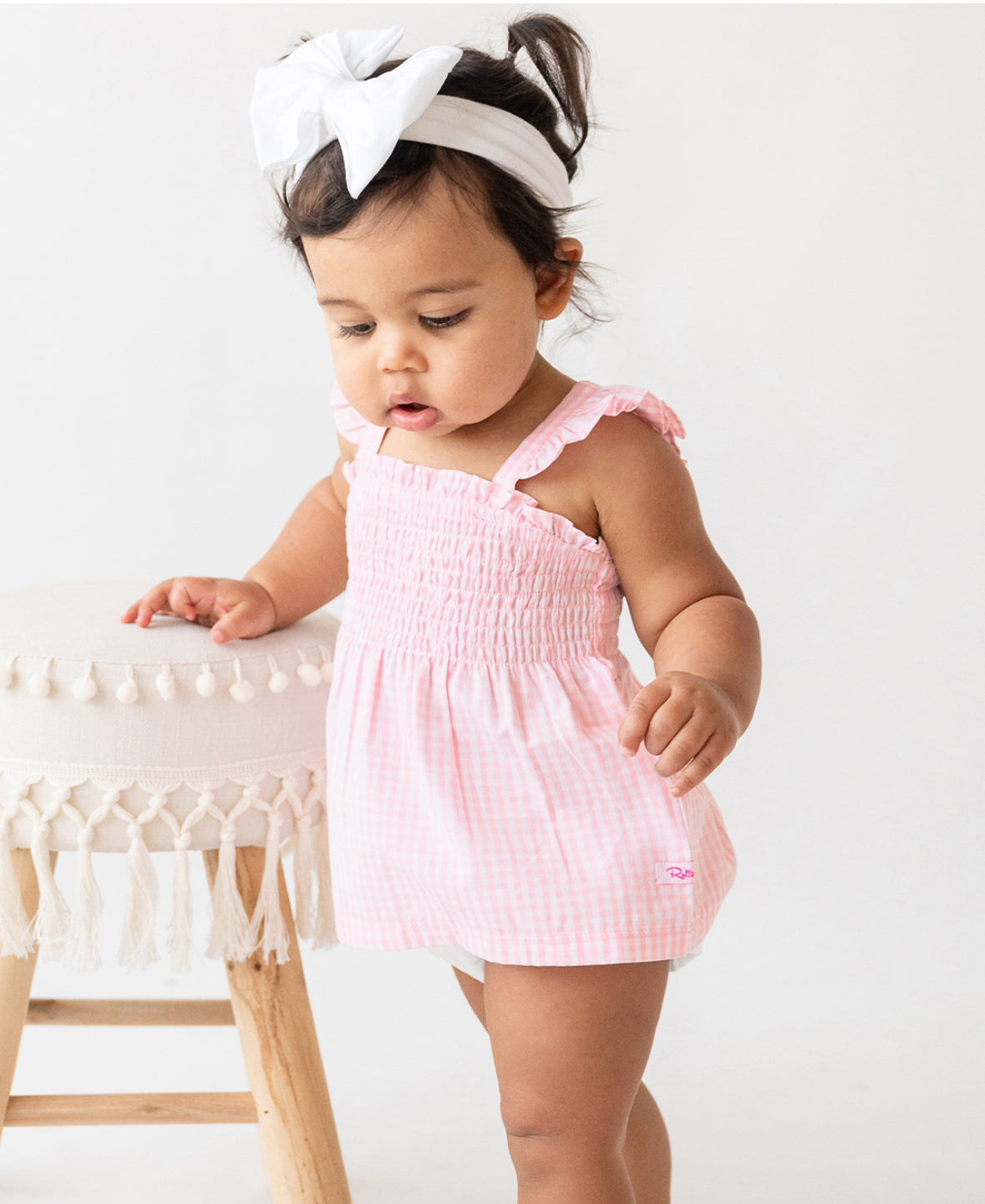 RuffleButts Pink Gingham Smocked Top