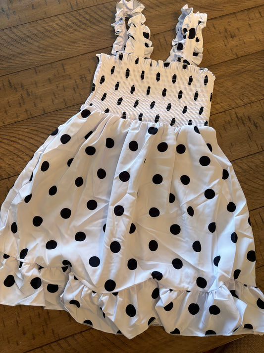 Black and white dot smocked dress